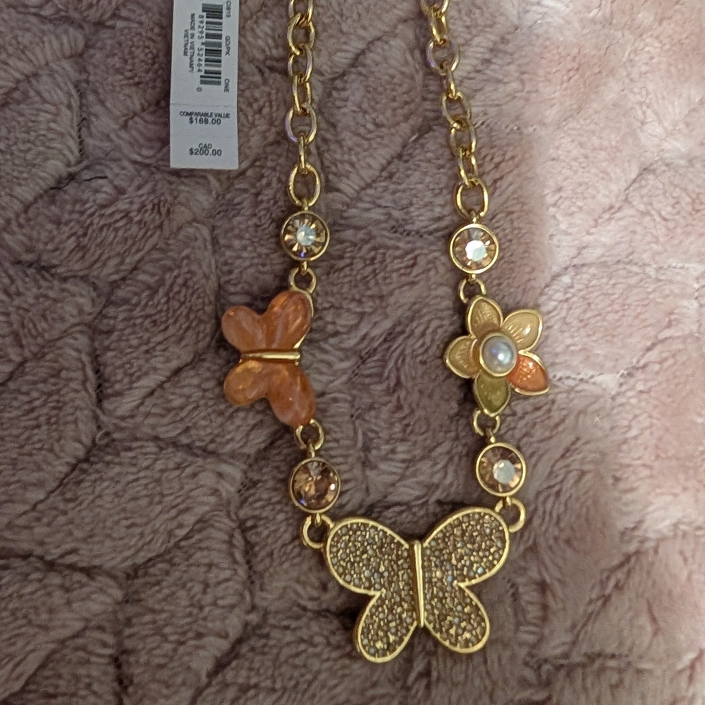 Gold Butterfly and Flower Necklace - Picture 2 of 5